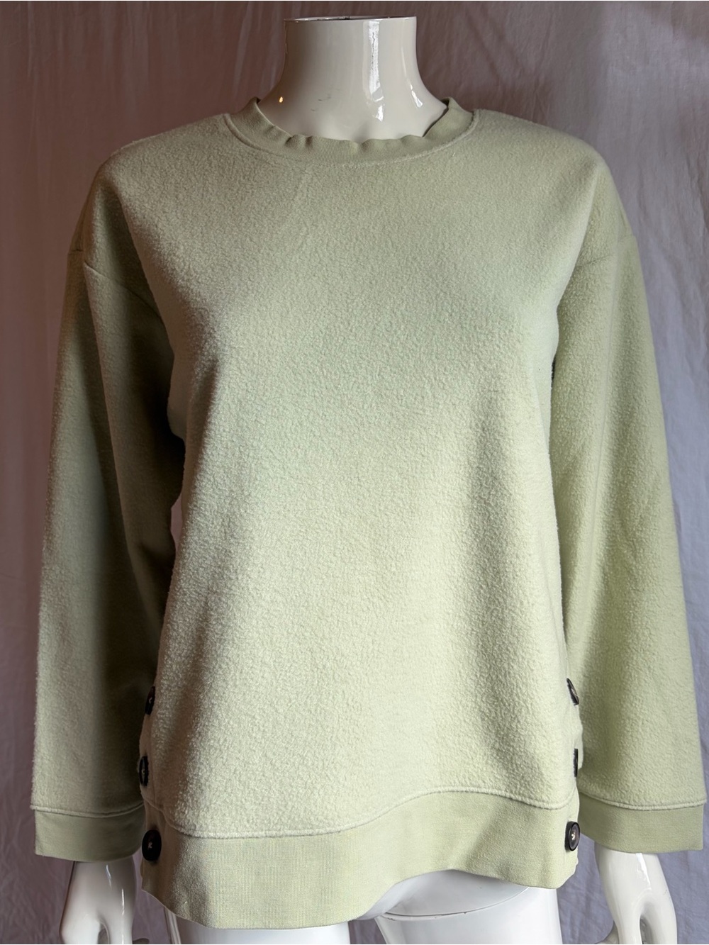 Madewell Pale Green Crewneck Sweater with Side Button Detail